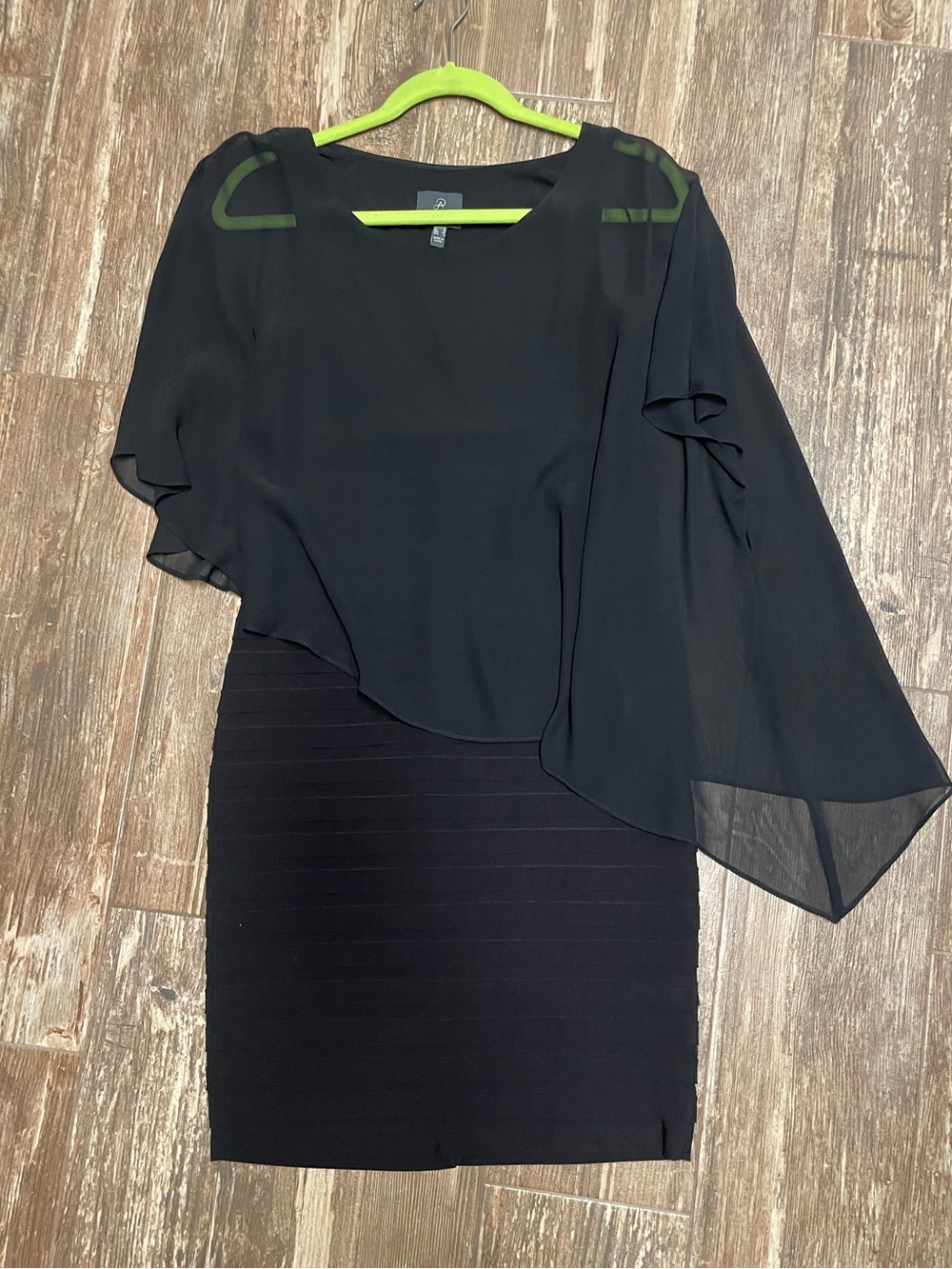 Adrianna Papell Black One-Shoulder Chiffon Overlay Dress